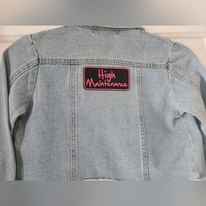 Girls Light Blue denim Jean Jacket with patches Size 6